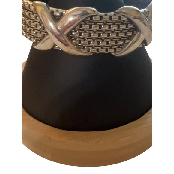 Vintage Silver Tone Clamper Bracelet Bangle Hinged Double X Woven Estate 6.5" - Picture 2 of 5